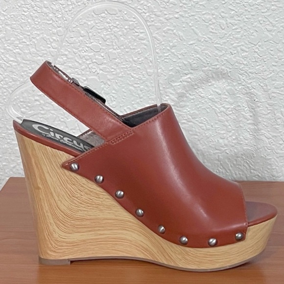 Circus Sam Edelman Wedge Peep toe Sandal Brown SZ 7.5 - Picture 6 of 13
